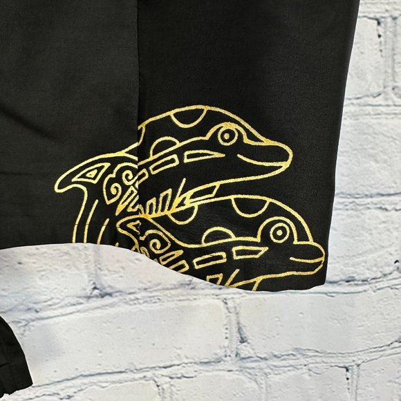 Rima Women's‎ Porpoise Themed Tie Back Halter Top, Size Small, Black w/ Gold - Picture 3 of 9